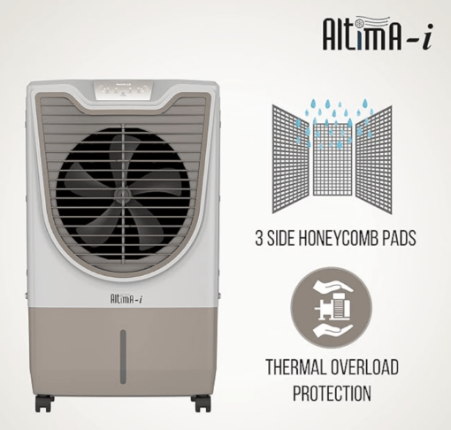 Havells Altima-i 70L Air Cooler for home | Remote Controlled | Everlast Pump | Powerful Air Delivery | Ice Chamber, Low Water Alarm | High Density Honeycomb Pads | Heavy Duty (White/Champagne Gold) - Image 3